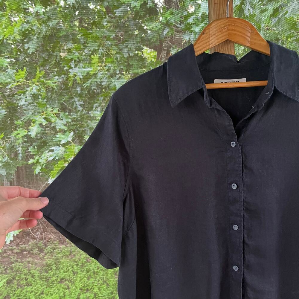 Boden Women's Black 100% Linen Short Sleeve Button Front Top Size 16-18 - Picture 3 of 5